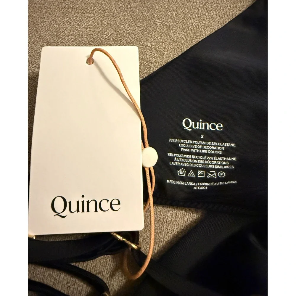 quince italian knotted triangle bikini top bathing suit in black, size small